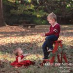 toddler 3 three year old with ladder holiday christmas photo session siblings brother and sister