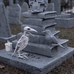 Mr. Bones Clarksville tn Tennessee skeleton decorations decor halloween yard setup headstone cemetery crow