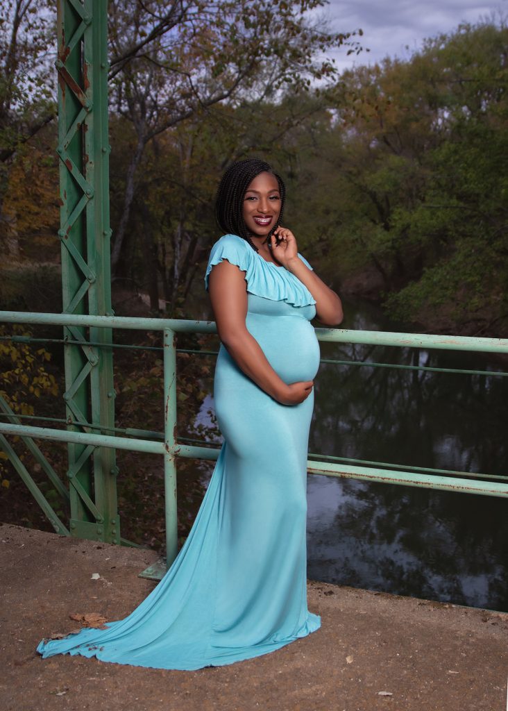 Fall maternity session in marine blue harper chicaboo dress in Clarksville, TN