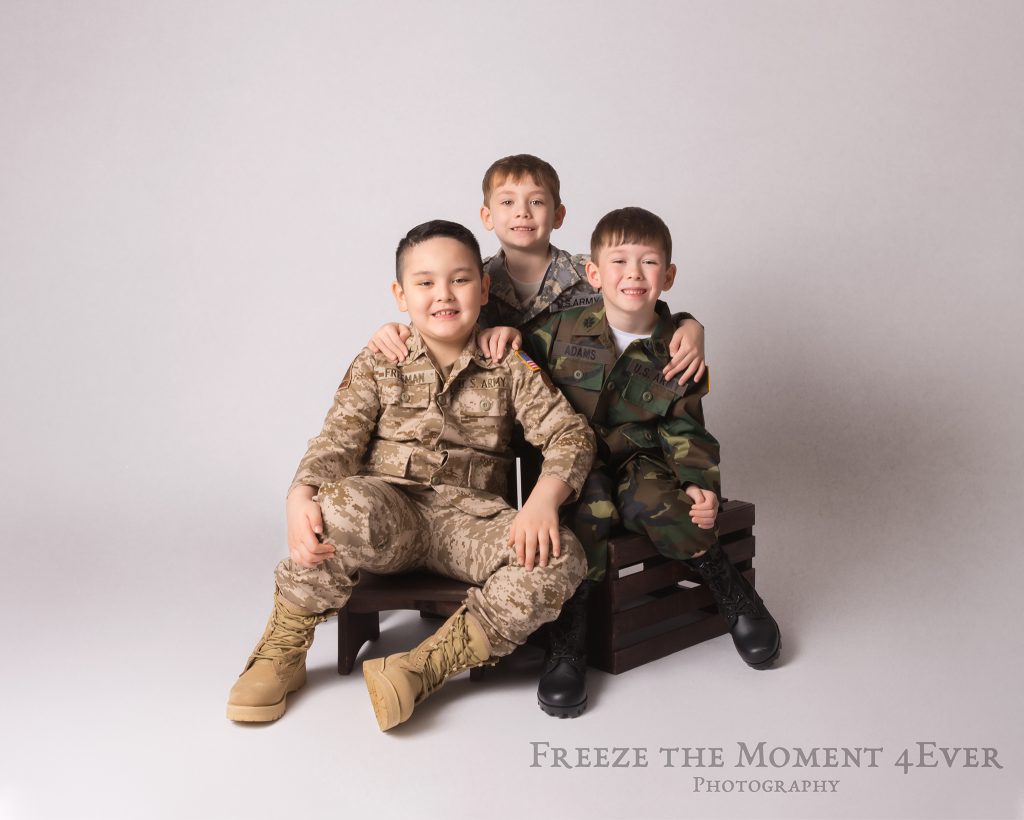 Kids Military Styled Photo Session Creative Uniforms Children Sibling ACU Woodland USA in Clarksville Tennessee TN